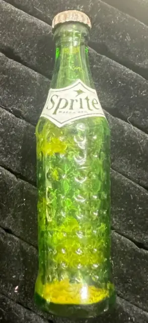 Vintage Sprite Mini Miniature Soda Pop 3" Glass Bottle w/green Metal Cap 1960-72