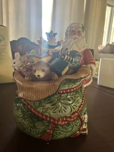 Fitz And Floyd Old Fashioned Christmas Santa Bag Toys Cookie Jar Large Train