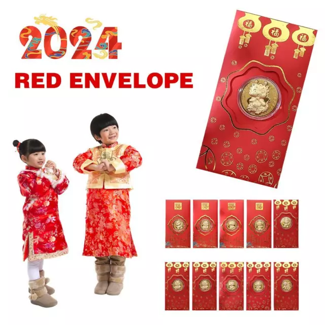 Dragon Coin Red Packet Gold Foil Dragon Lucky Gold Coin New Year Gifts~