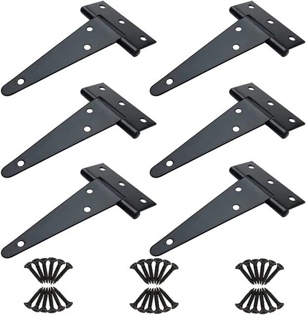4 Inch T Strap Hinges, Heavy Duty Shed Door Hinges, Wrought Rustproof 6PCS