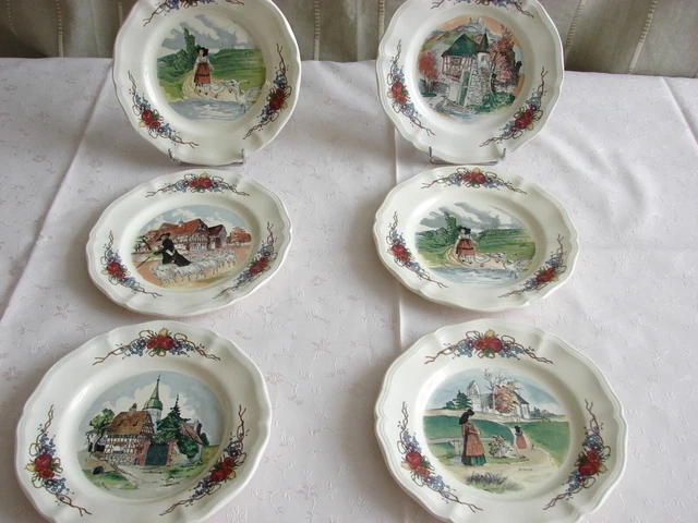 6 anciennes assiettes à dessert Obernai   Sarreguemines  H. LOUX diam 20,5 cm