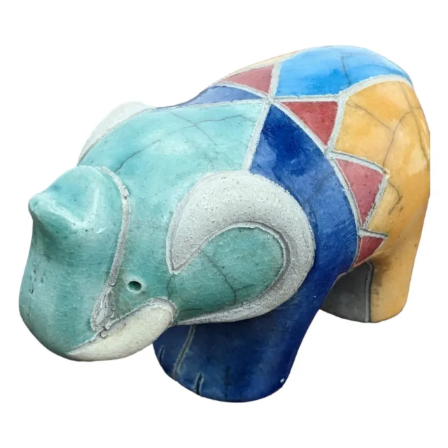 Südafrikanische Raku Studio Keramik mehrfarbig Elefant Tier Figur SIGNIERT