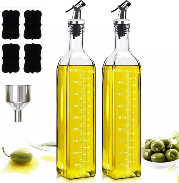 Showvigor Olive Oil Dispenser Bottle Set of 2, Oil and Vinegar Cruet Set 17Oz