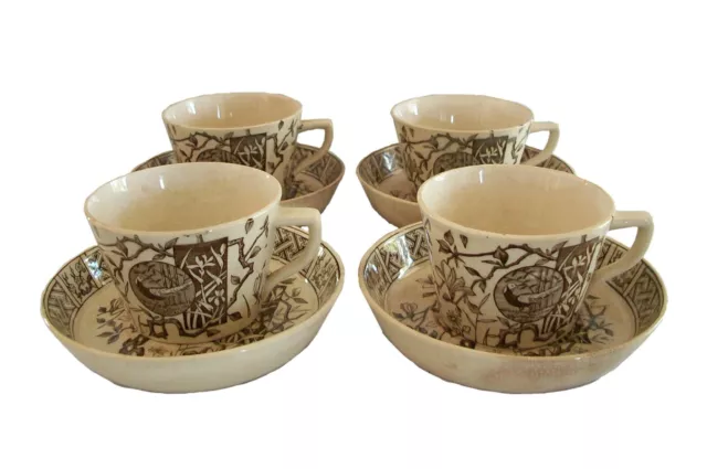 MINTON - 'Faisan' - Aesthetic Movement Tea Cups & Saucers - U.K. - Circa 1880