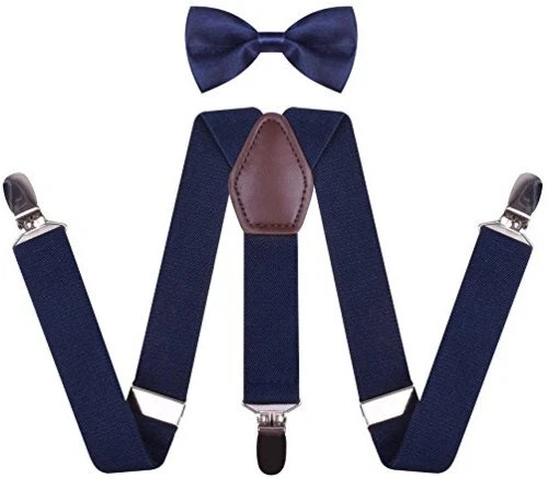 WDSKY Toddler Boys' Bow Tie and Suspenders Set Y Back Adjustable, Navy, Size 8
