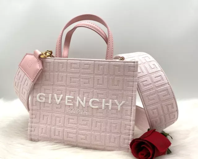 AUTH NWT Givenchy G Embroidered Mini Cotton Tote Crossbody In Tender Pink