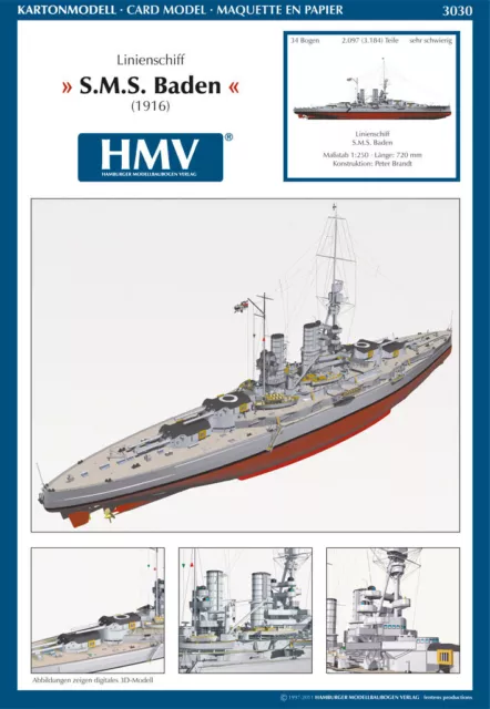 Kartonmodell Linienschiff SMS Baden 1:250 HMV Hamburger Modellbaubogen Verlag