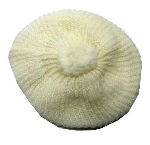 Nuovo Berretto Donna Bianco Pon Pon Lana Wool New White Cap Hat Hut Made Italy