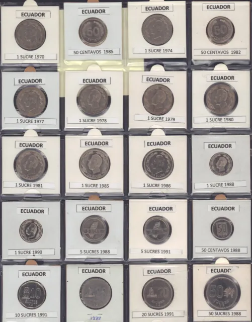 Ecuador 1970-1988 Mint Coin Set Of 20 All Different