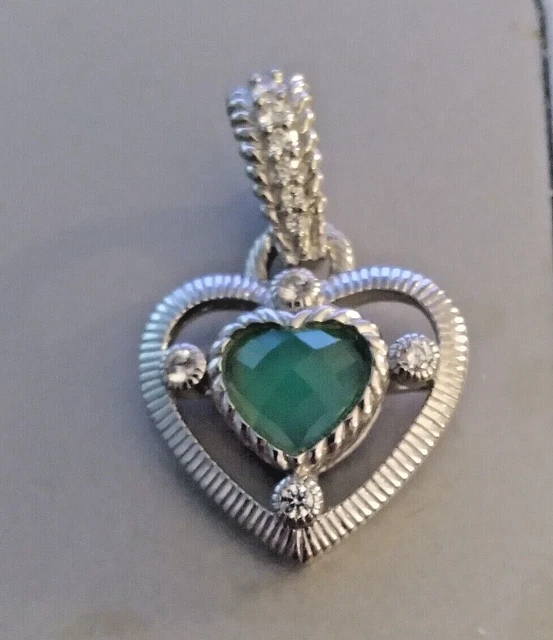 Judith Ripka Sterling Silver Chryoprase Green Chalsedony CZ  Pendant Enhancer