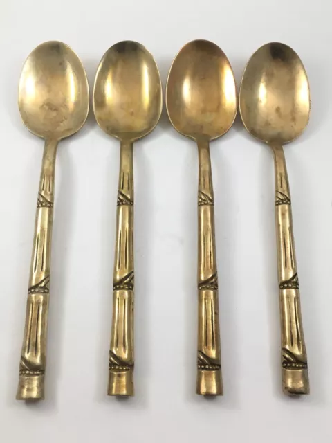 Lot of 4 Vintage 5 5/8" Teaspoons Thai Gold Bronze Bamboo Flatware