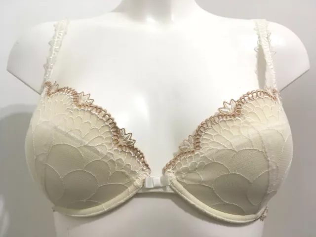 Chantelle Icone Ivory & Nude Bra Underwired Padded Push Up Extra Cleavage Pads