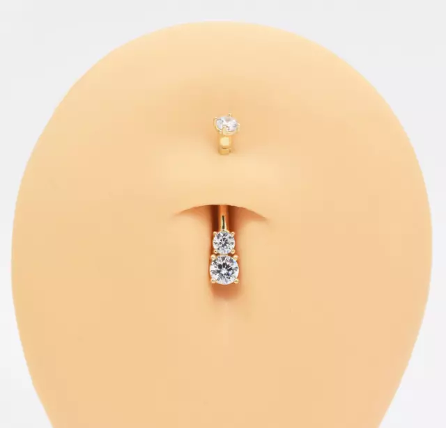 Round Cut Lab Grown Diamond Double Stone Belly Button Solid In 14K Yellow Gold