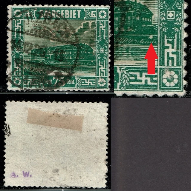 Saargebiet 1922 Mi.-Nr. 93 VI PF Plattenfehler gestempelt. 