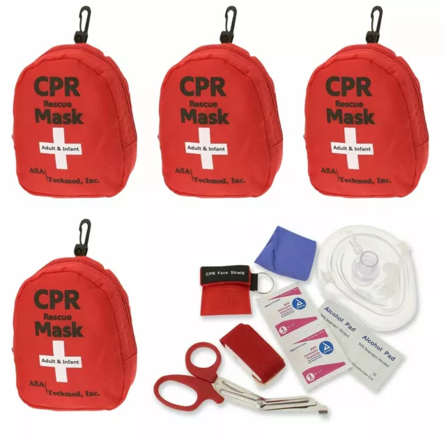 4 pk Emergency CPR Rescue First Aid Kit, CPR Pocket Resuscitator One Way Valve