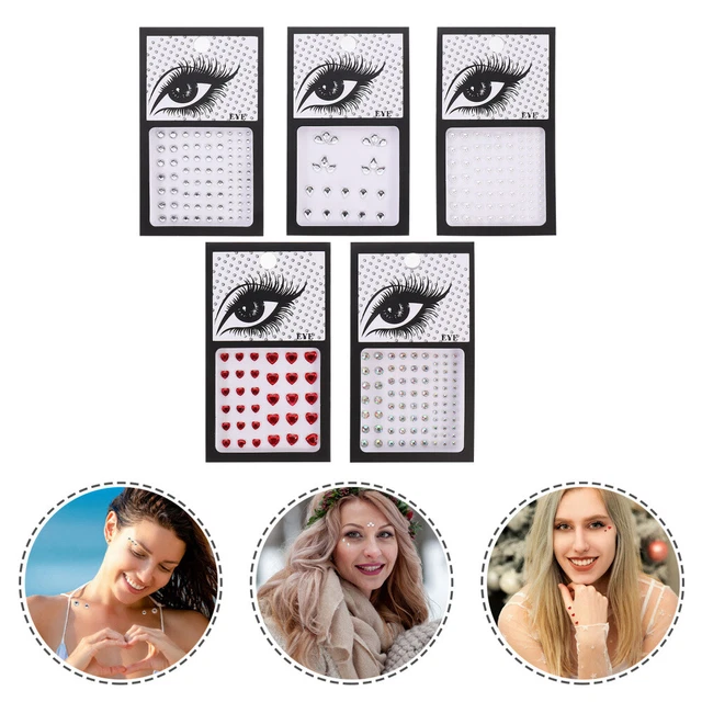 5 hojas pegatinas faciales pedrería pegatinas ojos mujer