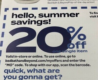 1 Bed Bath And Beyond 20% off single Item Online Coupon Only BBB Exp 10/16/2022