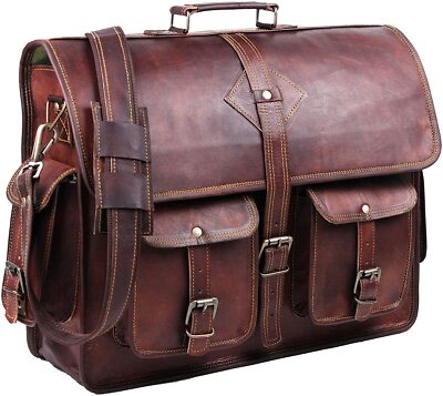 Sacoche Bandoulière en Cuir pour Homme Retro Cartable Sac à bandouliere de Vachette Sac à Main Messager Porte-14 Pouces business Sacoche Cartable Porte 