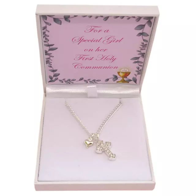 Gift for Girls First Communion Day, Cross Necklace with Heart for Daughter etc