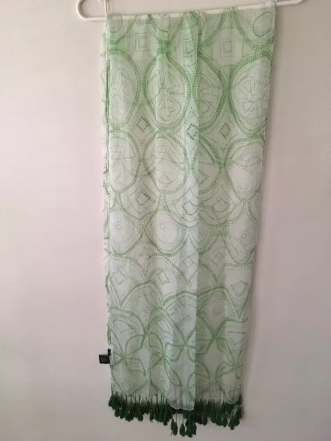 "Brazen" Viscose Green and White Long Scarf - NWT