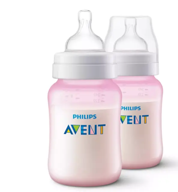 Philips Avent Klassik+ Babyflasche SCF564/27  rosa 2x 260ml & Schnuller gr 0-6 M 2