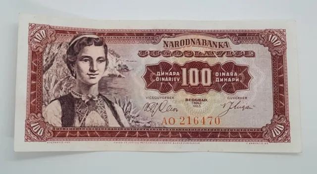 1963 - Narodna Banka Jugoslavije, Yugoslavia - 100 (One Hundred) Dinara Banknote