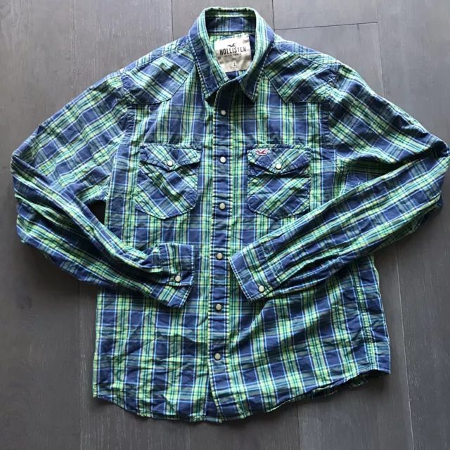 Hollister Plaid Shirt Mens Large Check Long Sleeve Button Up Pearl Snap