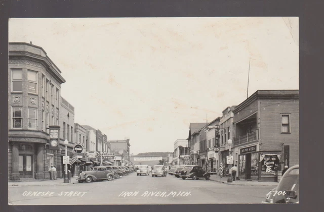 Iron River MICHIGAN RPPC c1940s MAIN STREET nr Iron Mountain Crystal Falls KB 3