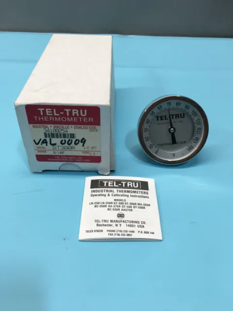 Tel-Tru Gt300R Thermometer, 1/2 Npt, 0/140F, 2.5 Stem, 117755