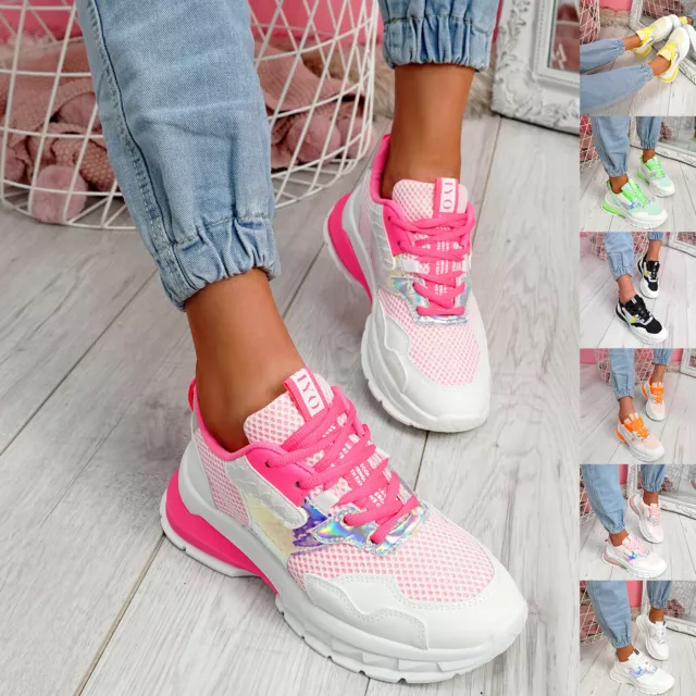 Womens Ladies Lace Up Chunky Sole Sports Sneakers Women Trainers Shoes Size