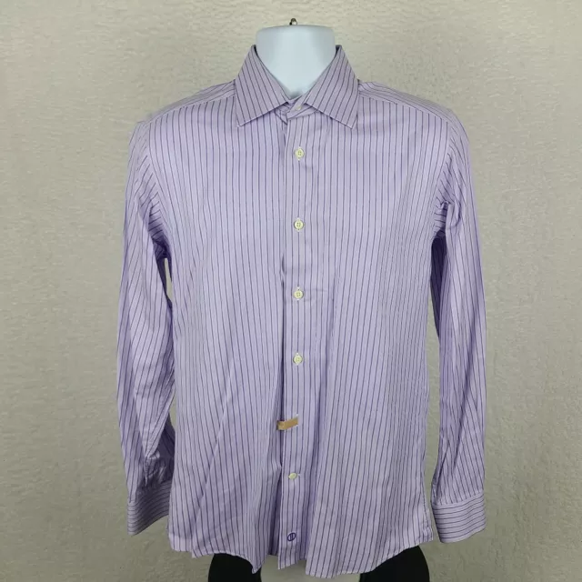 David Donahue Dress Shirt Mens 15.5 34/35 Purple Striped Trim Fit Button Up