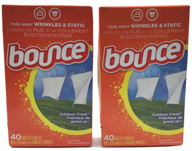 Lot of 2 Bounce OUTDOOR FRESH Scent Fabric Softener 40 Dryer Sheets (80 Total)
