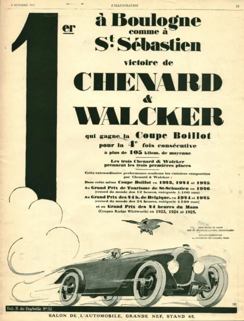 Publicité ancienne automobile Chenard & Walcker 1926 issue de magasine