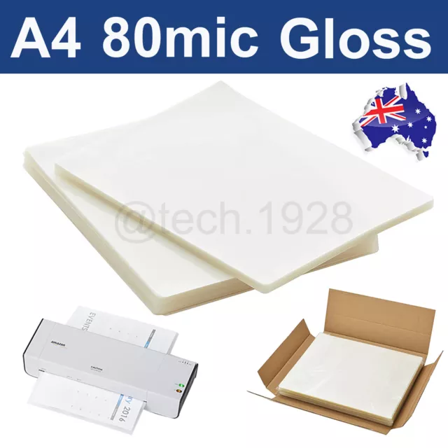 100 - 500 Pack Quality laminating Pouches Gloss A4 80mic For Office/Business AU