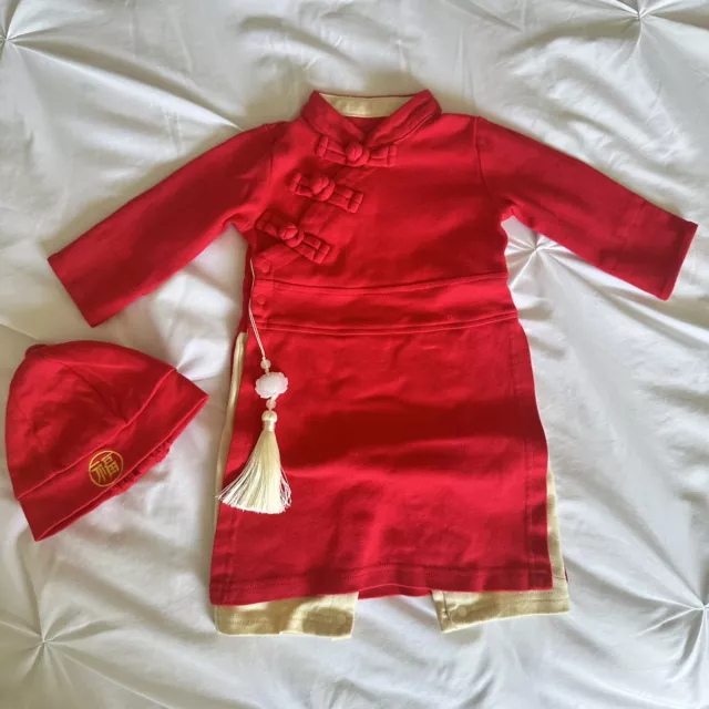 Baby Chinese Lunar New Year Hat Jumpsuit Outfit 100 Day Hanfu 0-3 Red