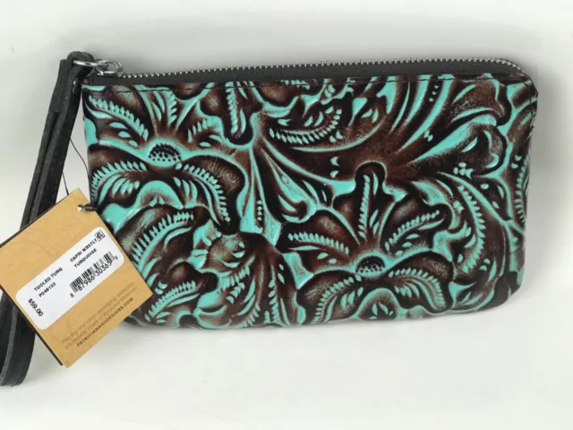 NWT Patricia Nash CAPRI WRISTLET/CLUTCH Italian Leather Tooled Turquoise $59 NWT Patricia Nash CAPRI WRISTLET/CLUTCH Italian Leather Tooled Turquoise $59