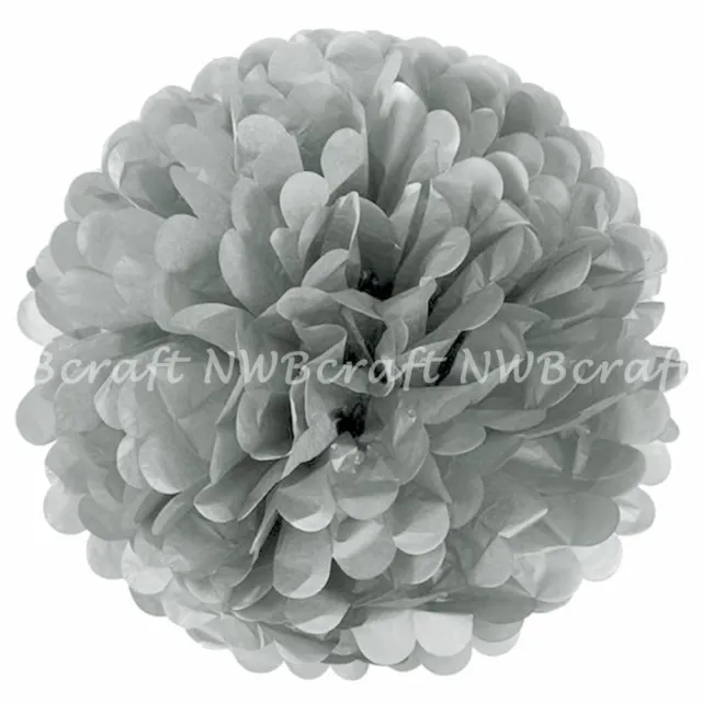 Silver Grey Tissue Paper Pompoms Flower Balls Wedding Party Decoration