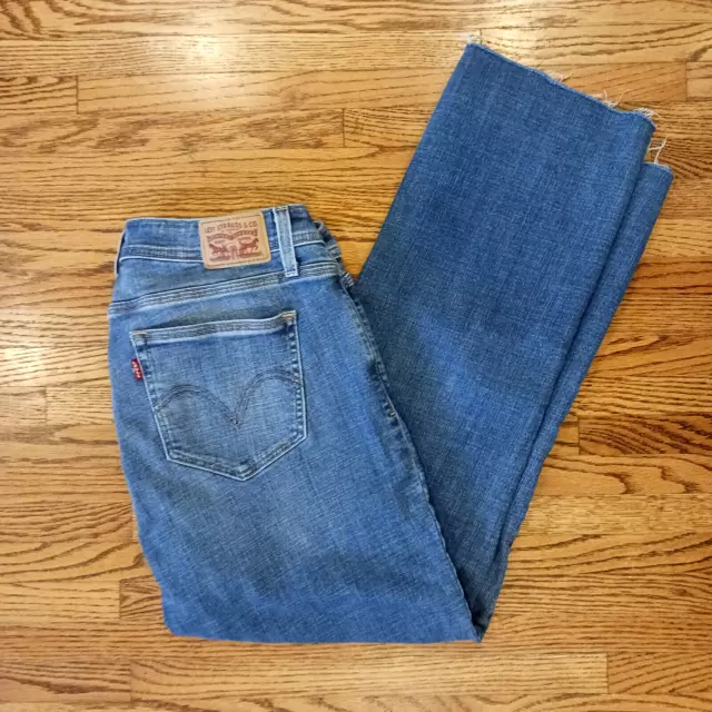 Levis Womens 529 Curvy Bootcut Denim Stretch Faded Wash Raw Hem Jeans Size 14