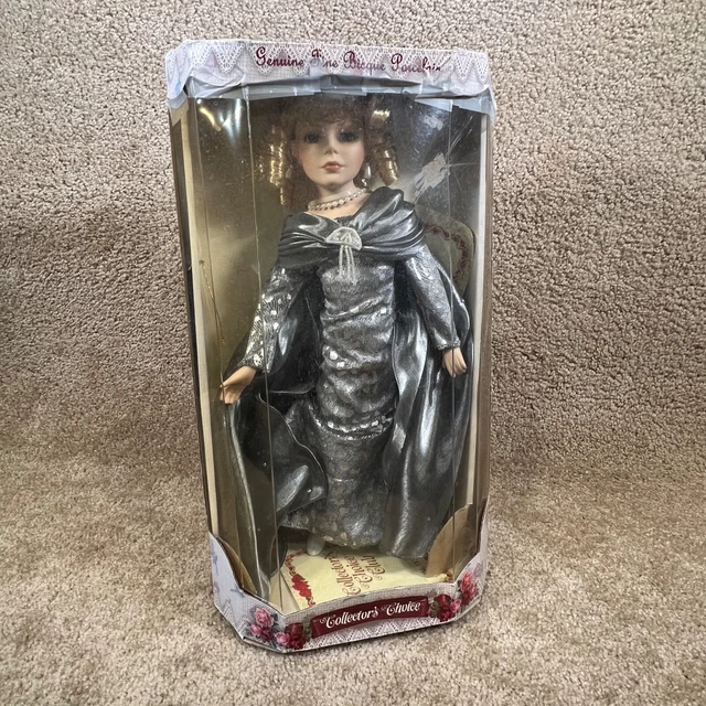 Collectors Choice Porcelain 16” Doll Lt Brown Hair Blue Eyes VTG Victorian Dress