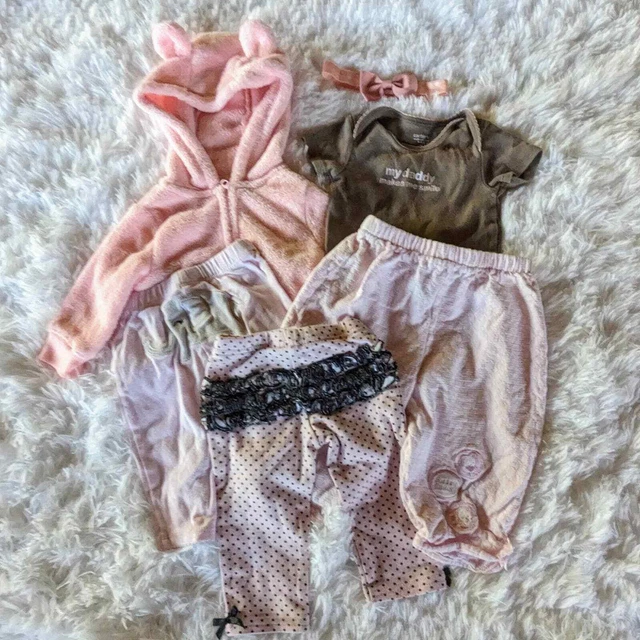 Baby Infant Girls Pink 3M Bundle Outfit Clothing Lot Carters Polka Dot Daddy 3-6