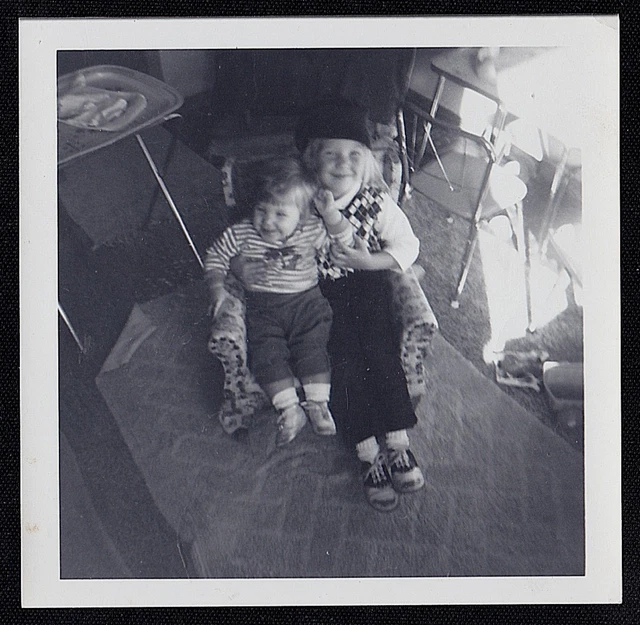 Antique Photograph Two Adorable Little Girls Sitting in Tiny Chair Saddle Shoes