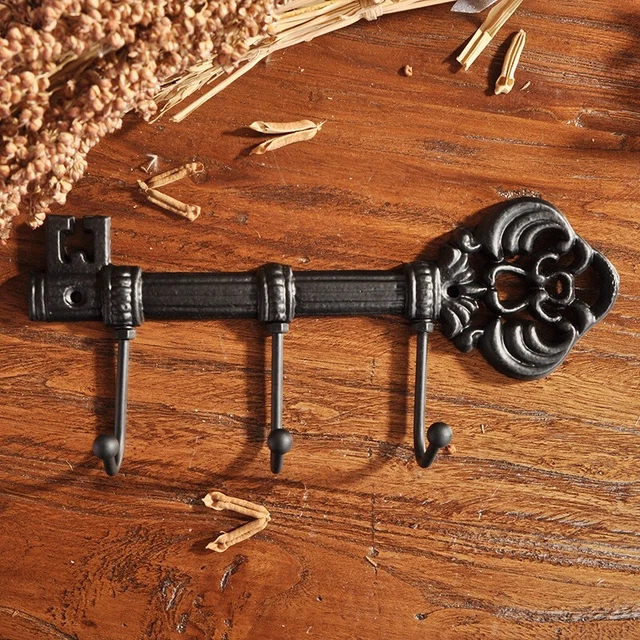 1pc Fonte Mural Monté Clé Support Pays Style Crochet Noir Décor Maison