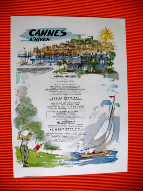 Publicite De Presse Tourisme L'hiver A Cannes 65-66 Illustration P. Pages 1965