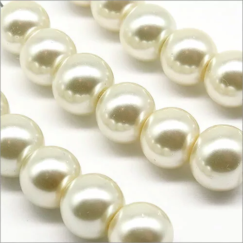 Lot de 30 Perles Rondes Nacrées en Verre 8mm Blanc Ivoire