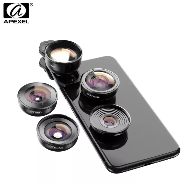 APEXEL 5in1 Phone Camera Lens Kit 4K HD Wide Macro Telescope for iPhone Android