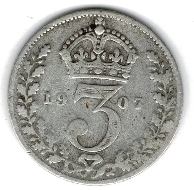 Moneda Reino Unido 1907 Rey Eduardo VII 3 peniques plata.925 coin silver