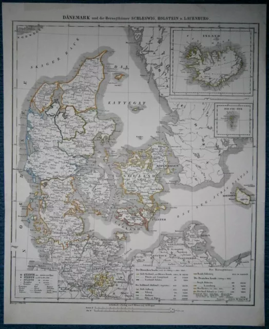 1848 Sohr Berghaus map DENMARK, SCHLESWIG, HOLSTEIN, LAUENBURG, ICELAND, #61