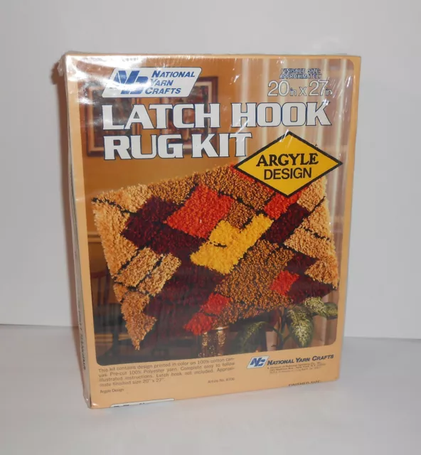 National Yarn Crafts LATCH HOOK RUG KIT - ARGYLE Design 20" x 27", Never Opened