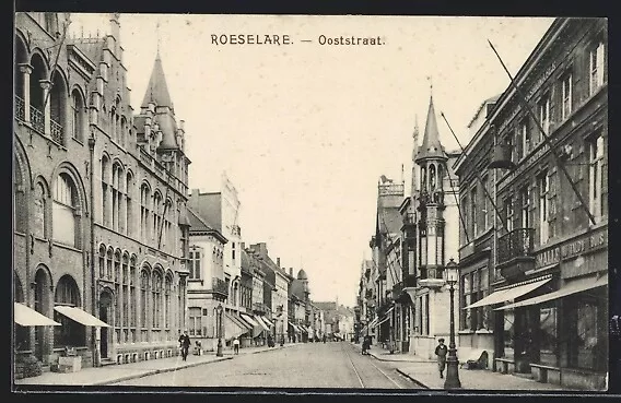 CPA Roeselare, Oostraat, vue de la rue avec commercesn