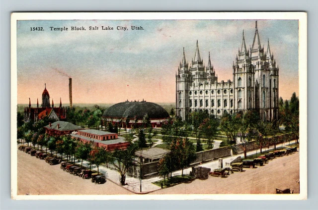 Salt Lake City Utah, TEMPLE BLOCK, Aerial View, Vintage Postcard